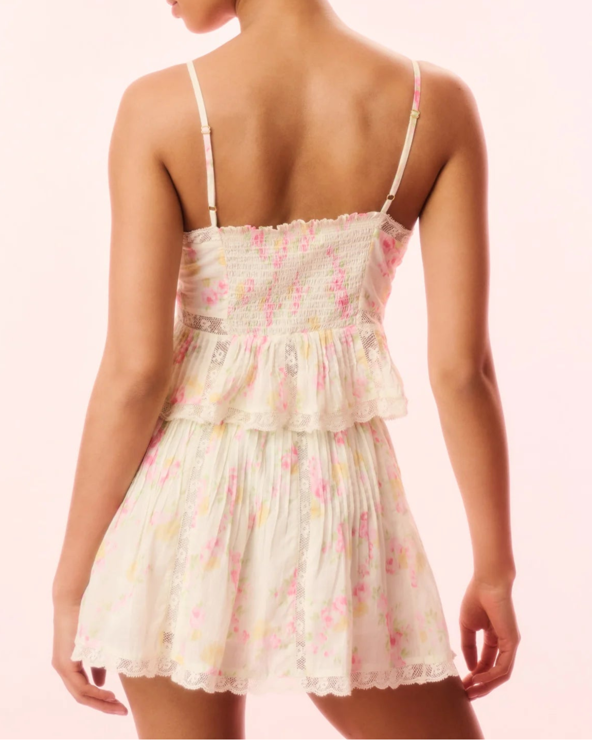 Love Shack Fancy Amrina Cotton Floral Skirt | White Peach