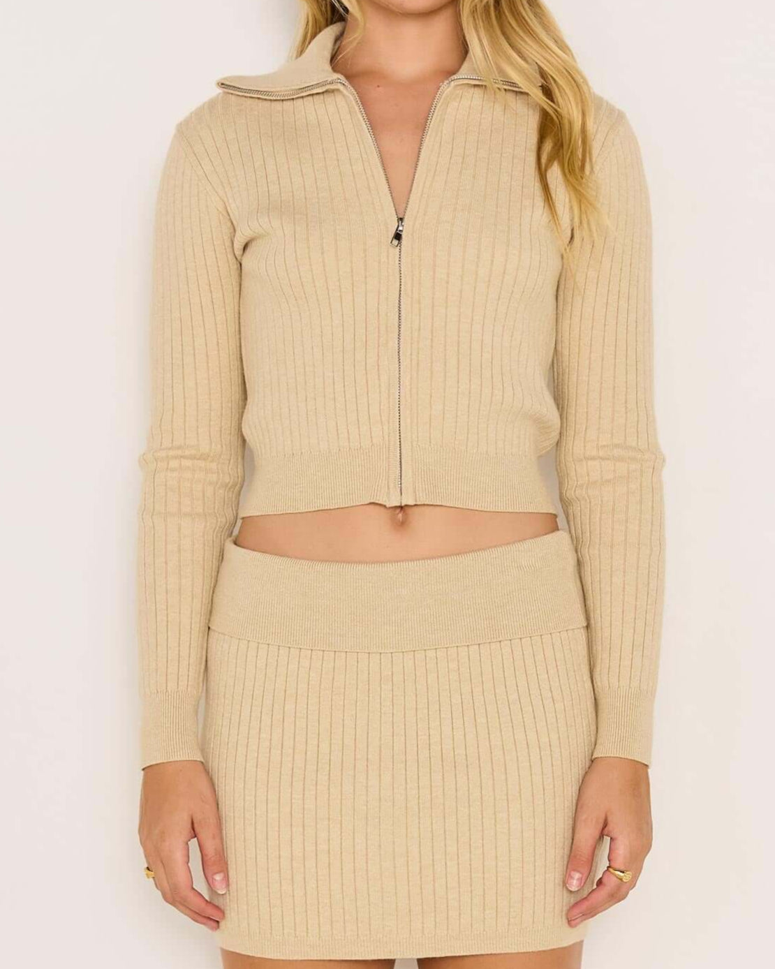 Mink Pink Aspen Zip Front Knit Sweater
