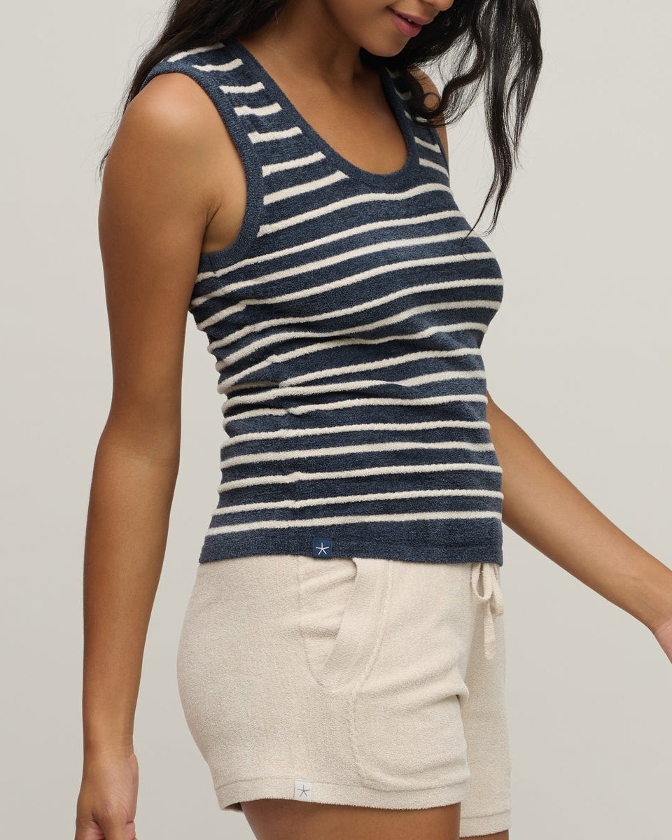 Barefoot Dreams Contrast Rope Stripe Tank | Indigo/Stone