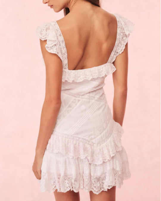 Love Shack Fancy Bensley Cotton & Lace Mini Dress | Tonal Pink