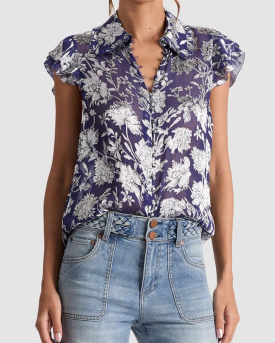 Alice + Olivia Martel Blouse | Blooming Wild Indigo
