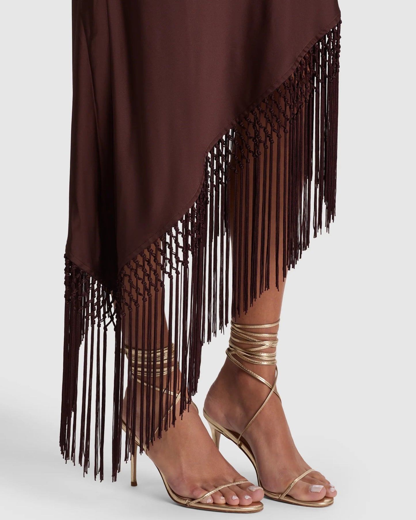 Alice + Olivia Harmony Asymmetrical Fringe Maxi Dress | Chocolate
