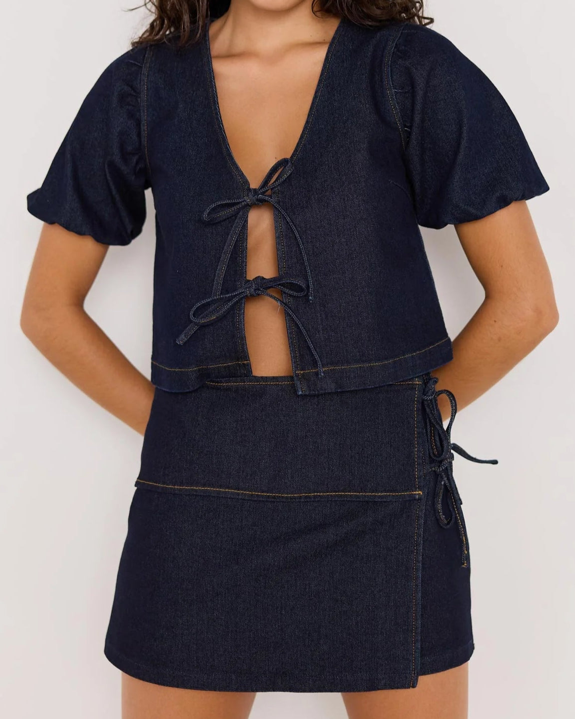 Mink Pink Camilla Denim Tie Crop Top