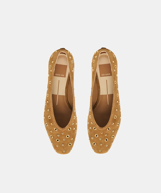 Dolce Vita Caret Stud Ballet Flats | Lt Brown Suede