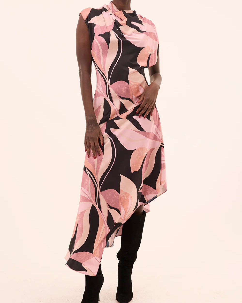 Misa Sally Dress | Moody Abstract Flora Satin