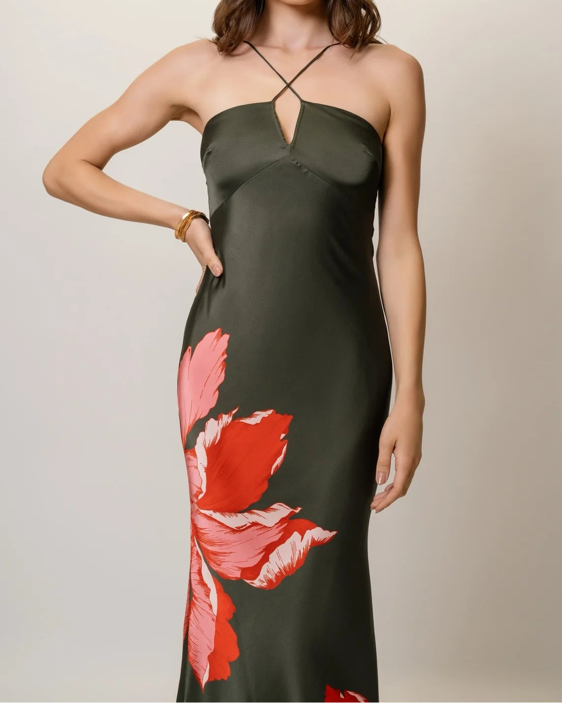 Hutch Zennia Dress | Olive Coral Sketched Iris