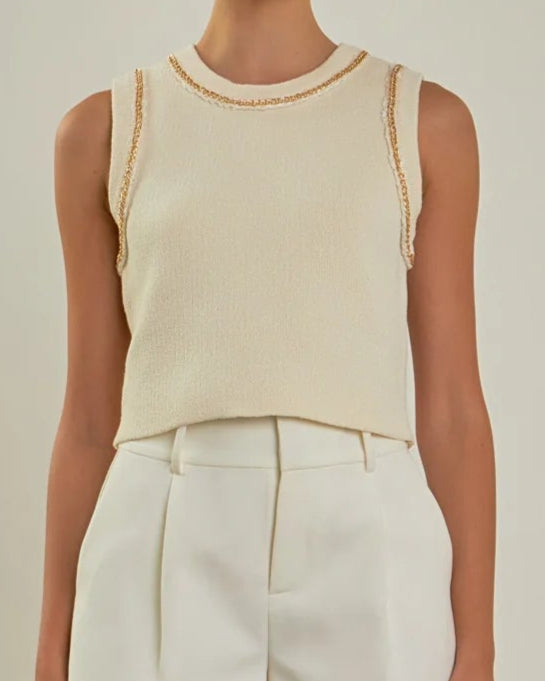 Endless Rose Trim Detail Knit Tank Top | Cream