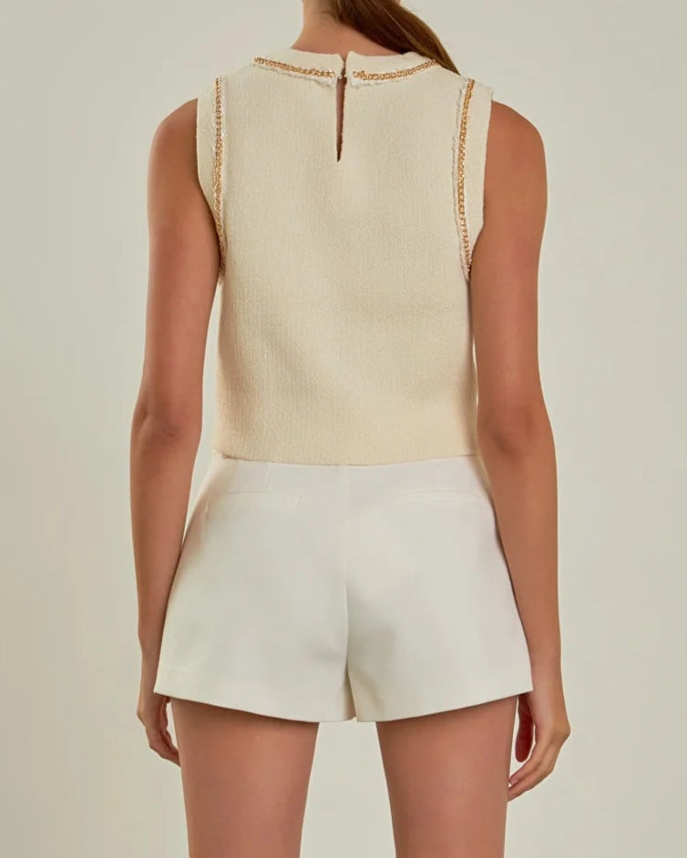 Endless Rose Trim Detail Knit Tank Top | Cream