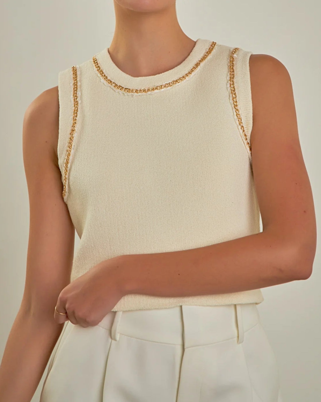 Endless Rose Trim Detail Knit Tank Top | Cream