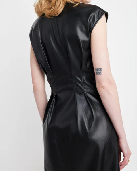 Self Contrast Jamila Vegan Leather Dress | Black