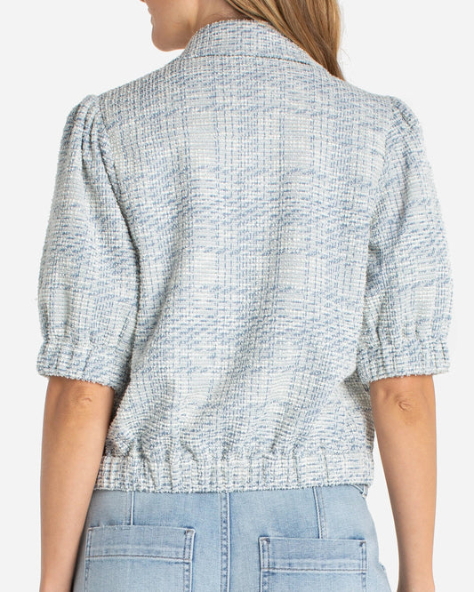 Liverpool Puff Sleeve Jacket | Cream Blue Plaid