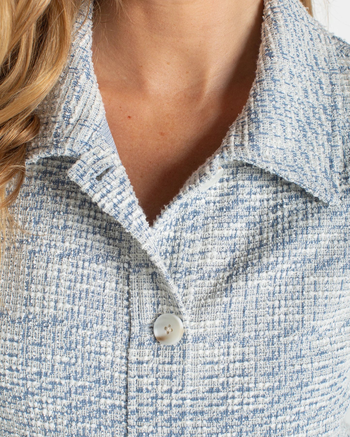 Liverpool Puff Sleeve Jacket | Cream Blue Plaid