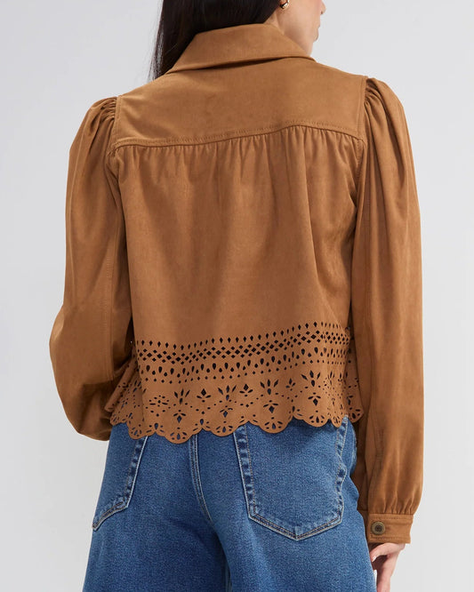 Liverpool Puff Sleeve Jacket W/ Laser Cut Hem