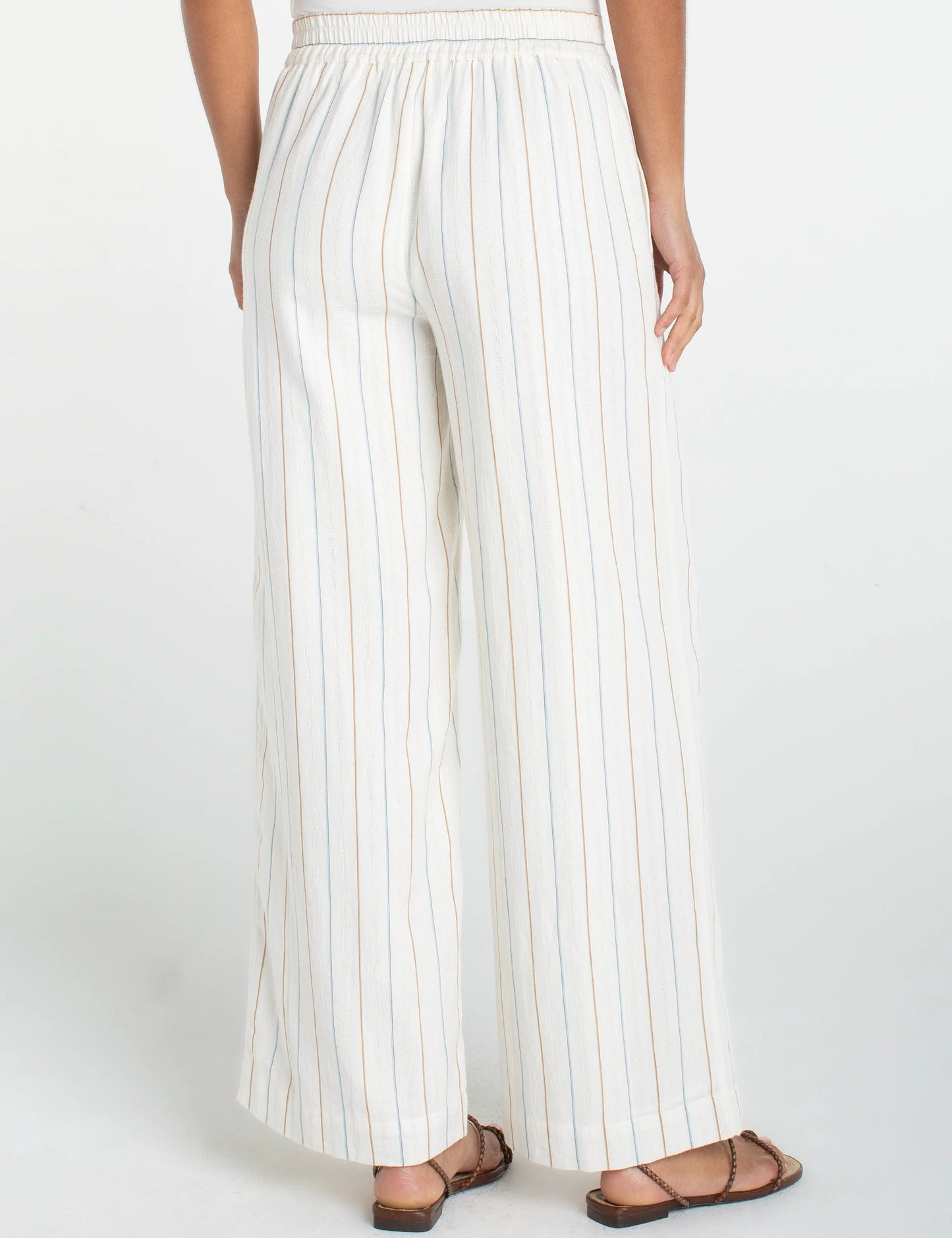 Liverpool Pull-on Wide Leg Pant | Cream Blue Multi Stripe