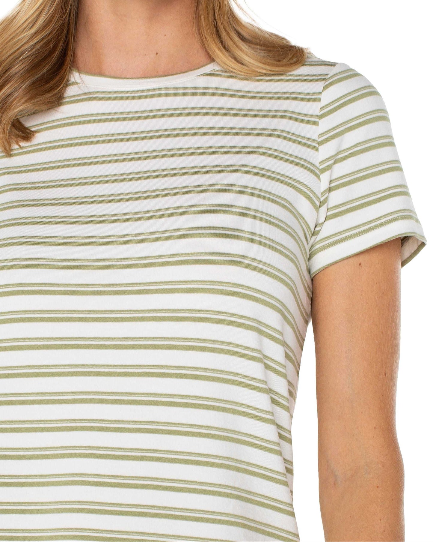 Liverpool Short Sleeve Crew Neck Classic Knit Tee | Whipped Cream Lotus Stripe