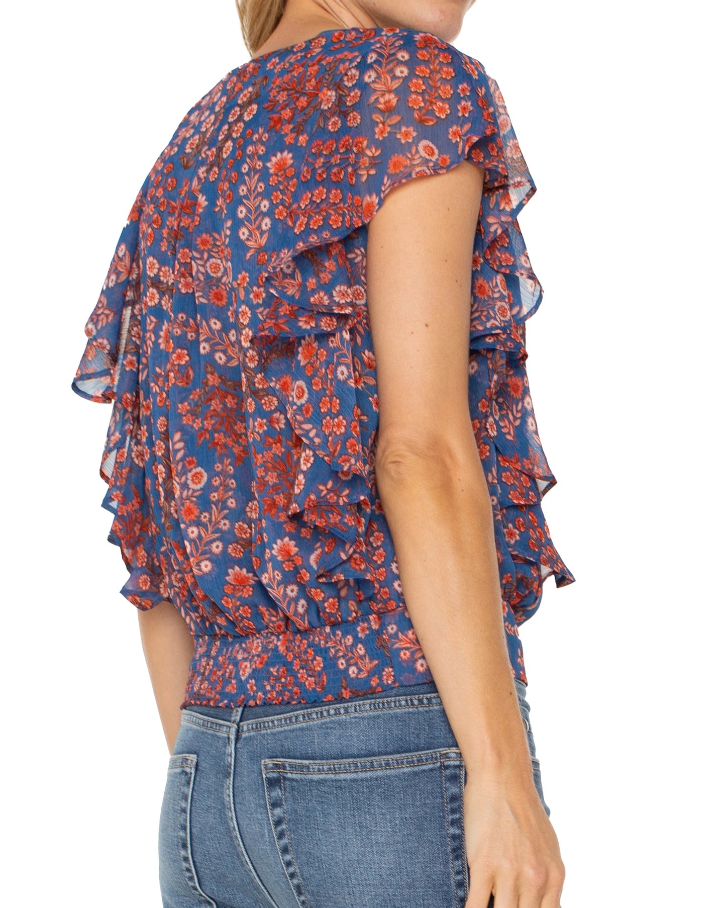 Liverpool Draped Front Top With Waist Tie | Blue Pink Floral