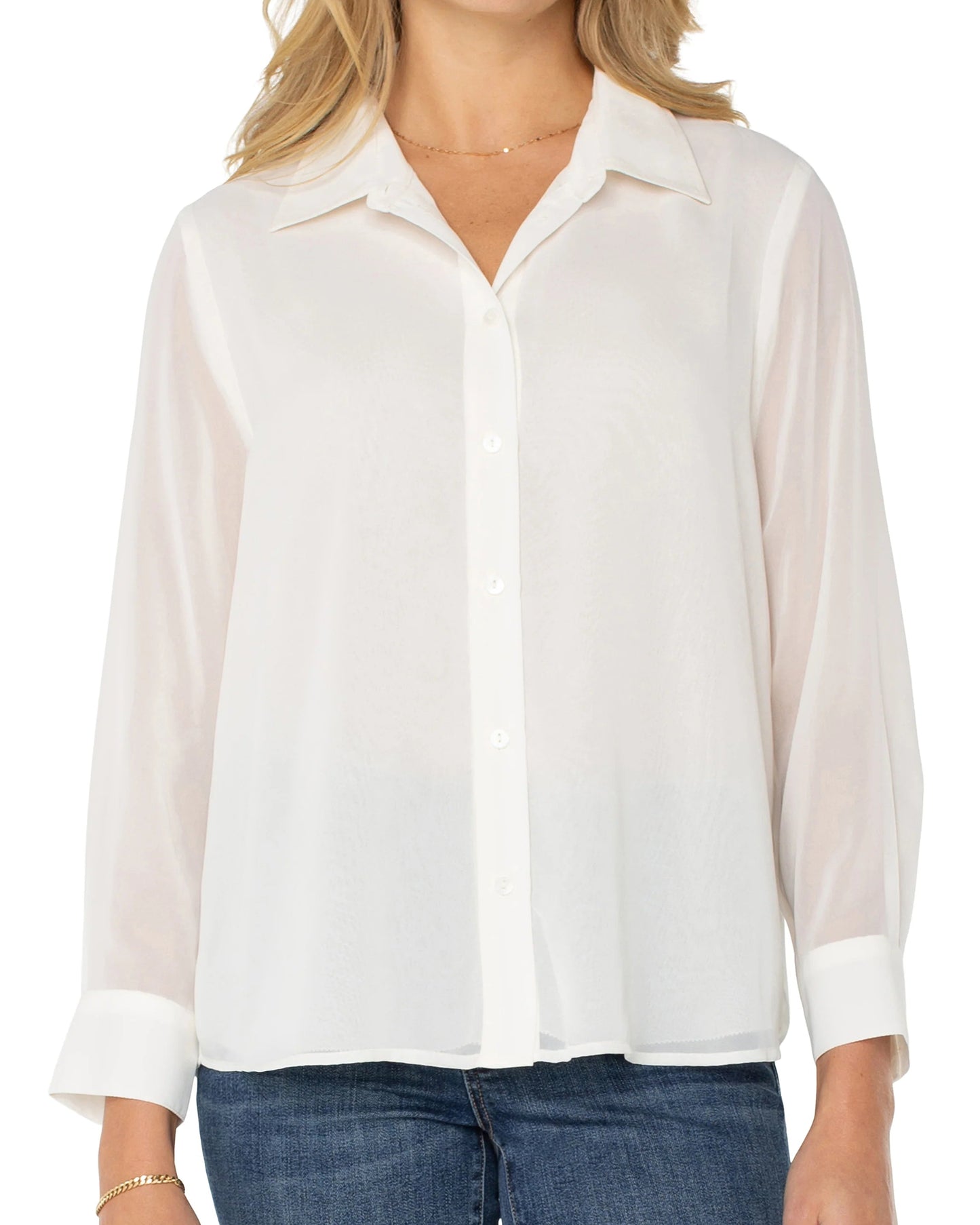 Liverpool Long Sleeve Shirt with Pleat Back | Ivory