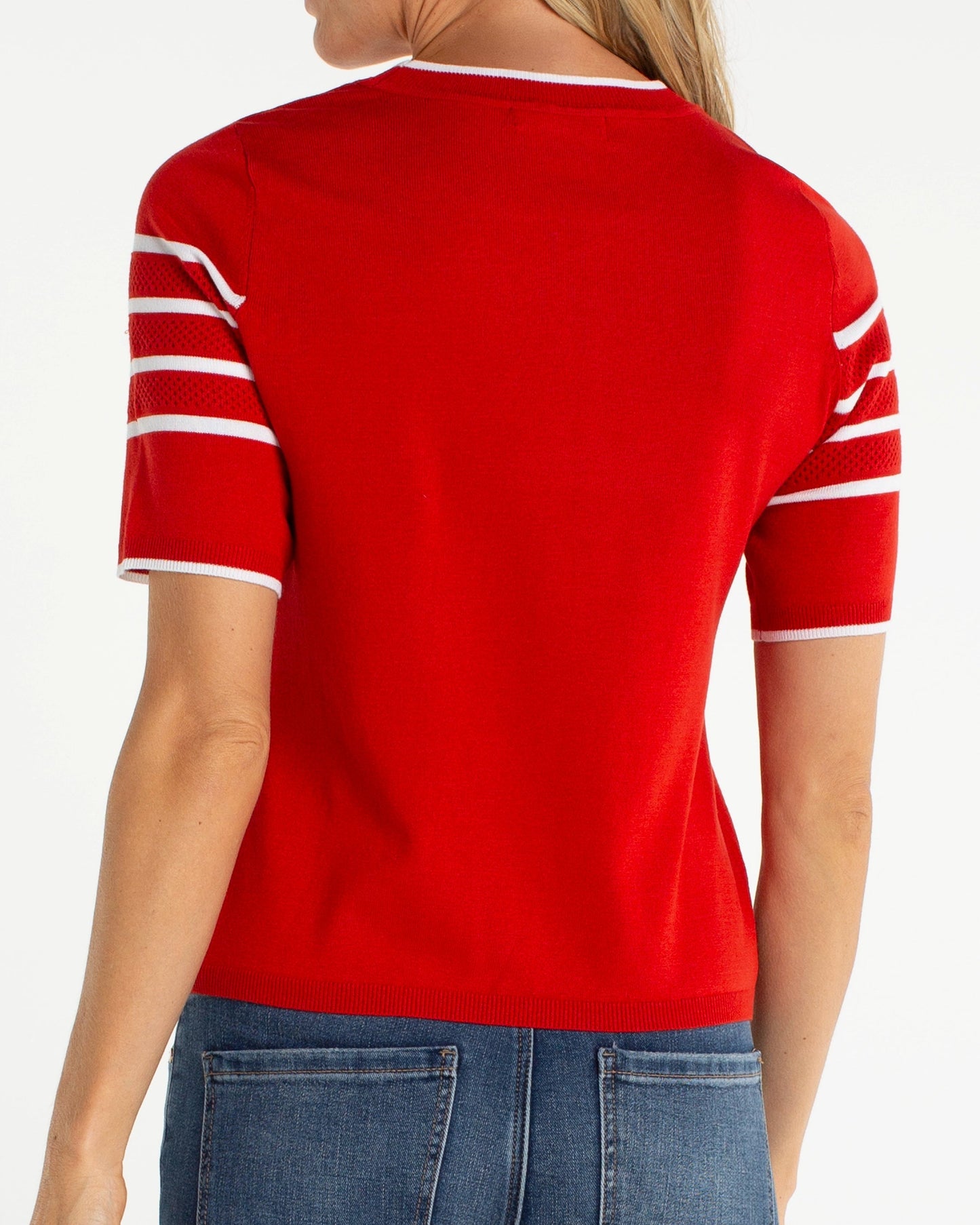 Liverpool Short Sleeve Crew Neck Sweater | Fire Brick White Stripe