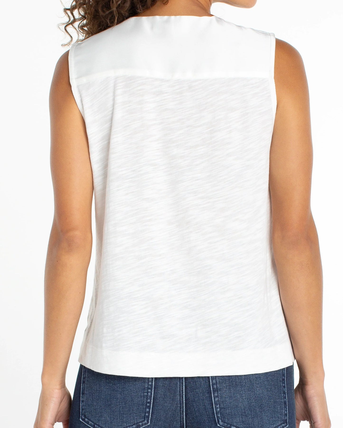 Liverpool Sleeveless V-Neck Woven Top | Whipped Cream