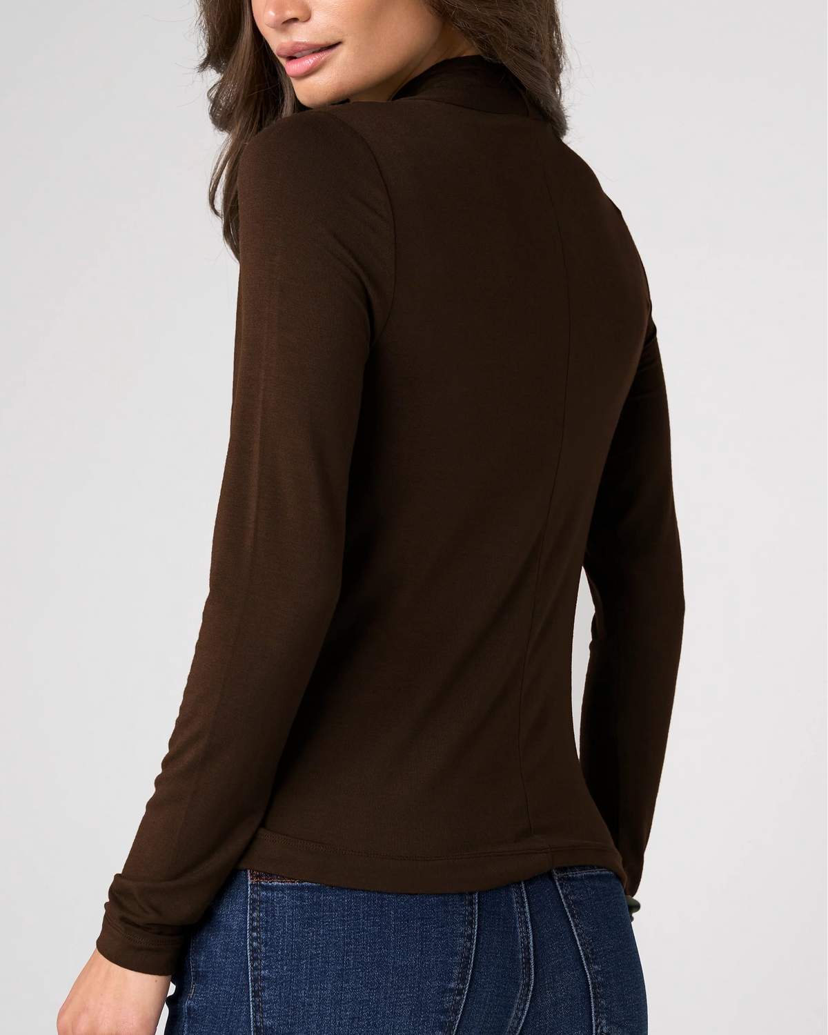 Liverpool Long Sleeve Wrap Neck Knit Top | Java