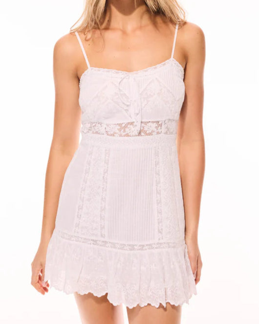 Love Shack Fancy Maera Cotton Lace-Trimmed Mini Dress | Optic White