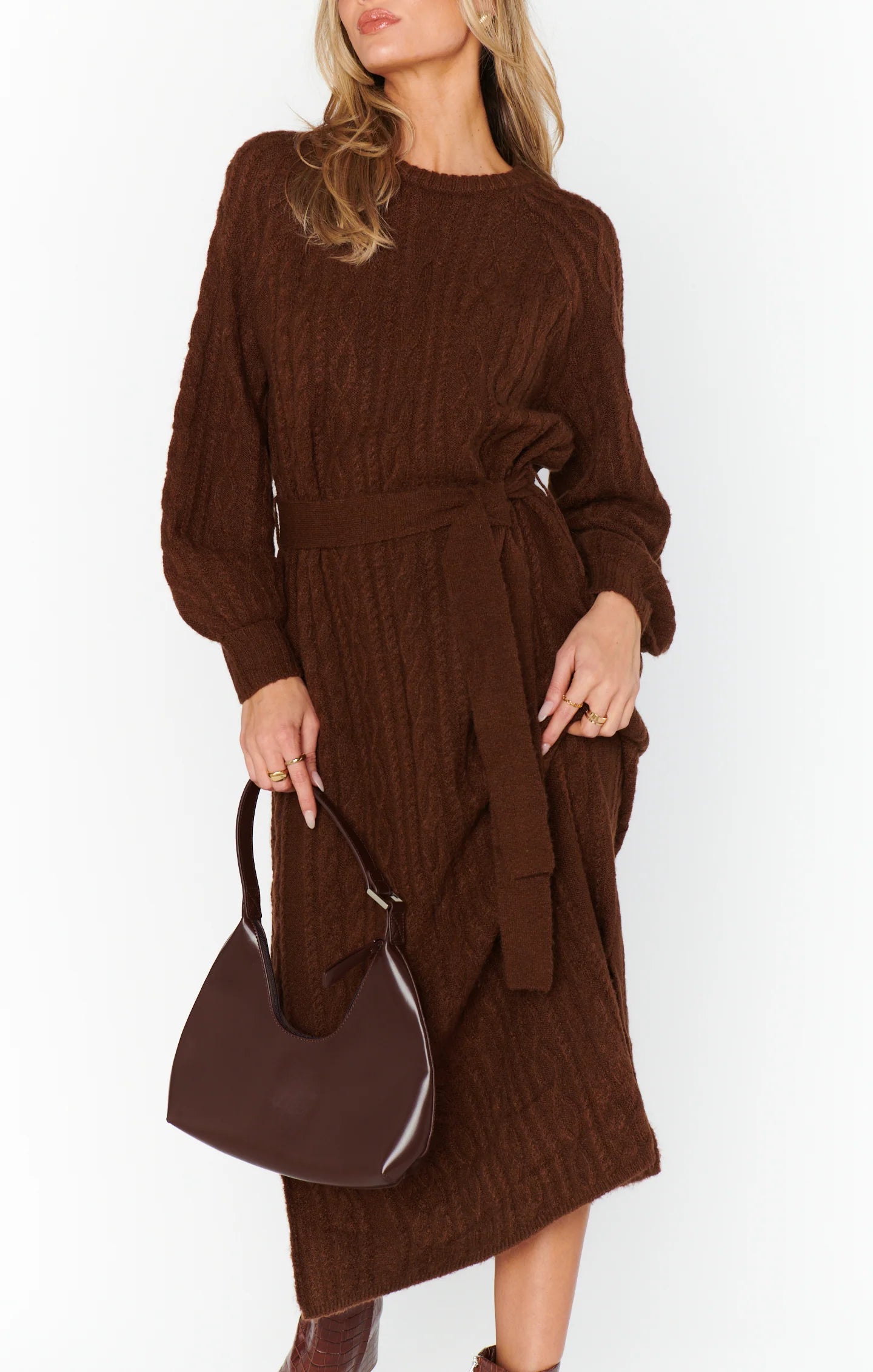 Show Me Your Mumu Bard Sweater Dress | Chocolate Cable Knit