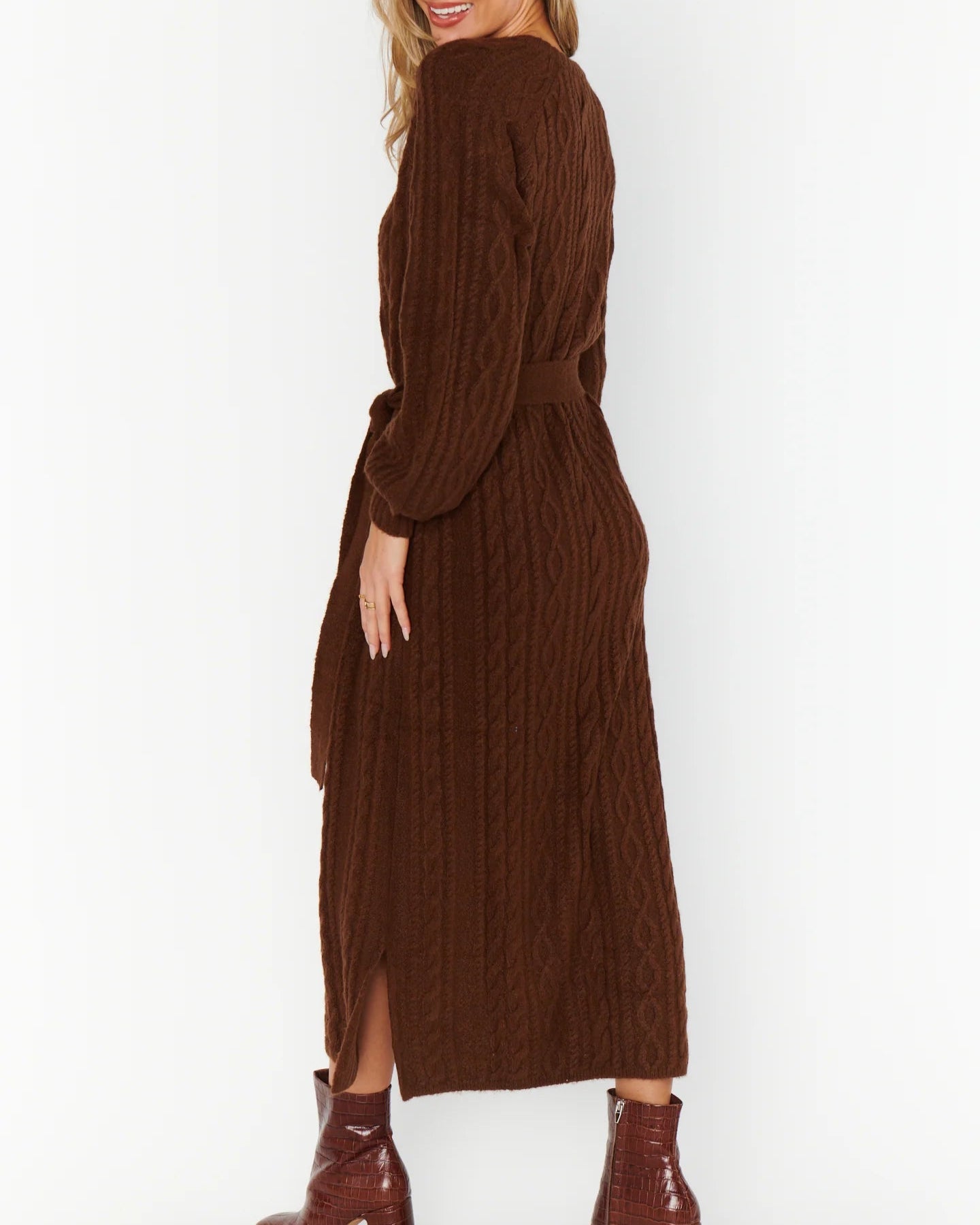 Show Me Your Mumu Bard Sweater Dress | Chocolate Cable Knit