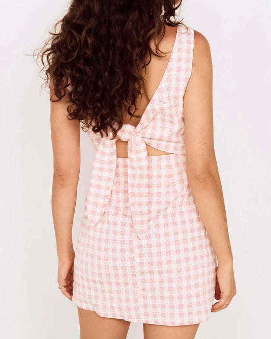 Mink Pink Sabina Tie Back Mini Dress | Pink Gingham