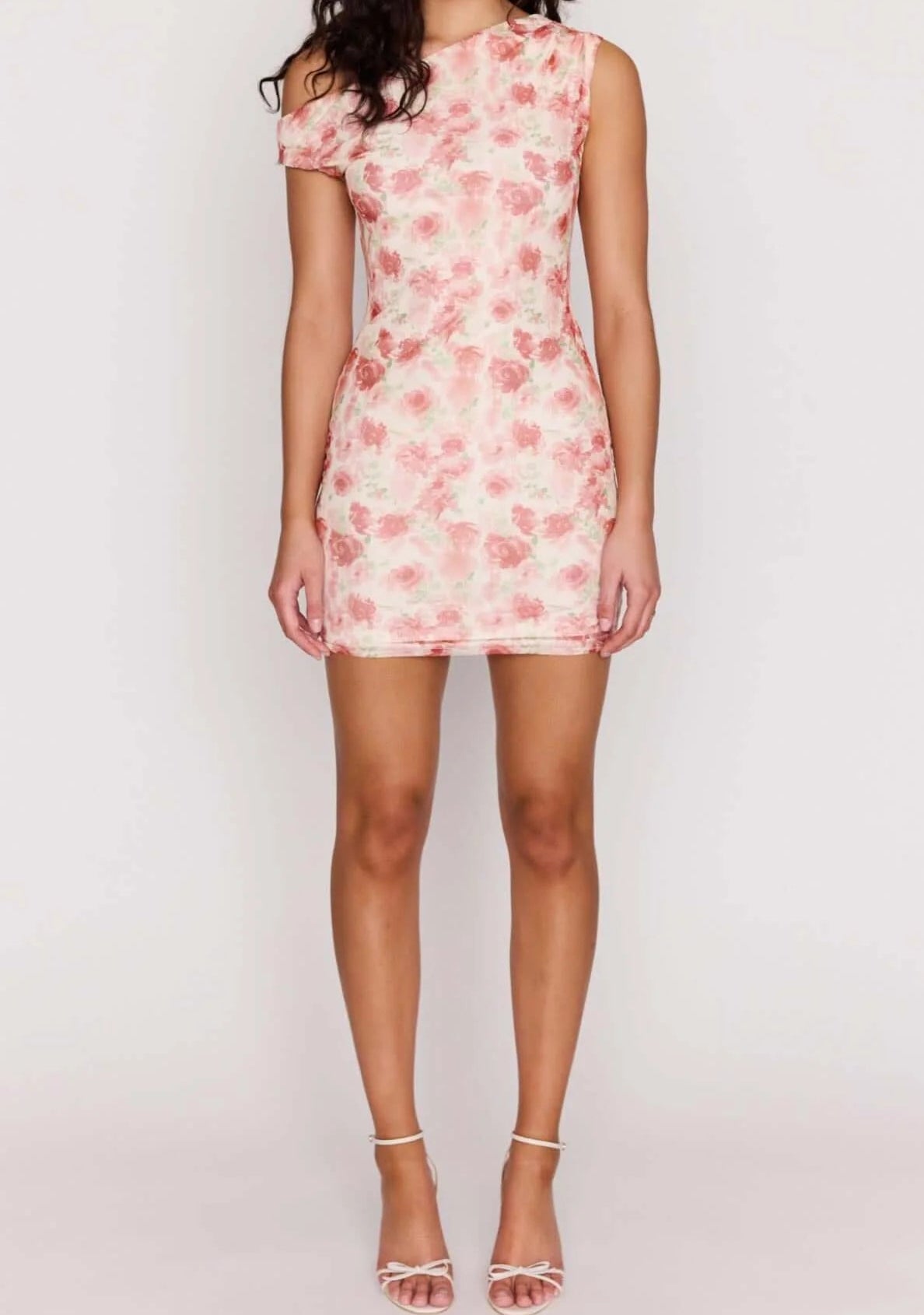 Mink Pink Camille Pink Floral Asymmetric Mesh Mini Dress