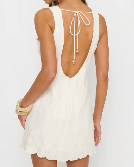 Show Me Your Mumu Ciao Mini Dress | White Eyelet Embroidery