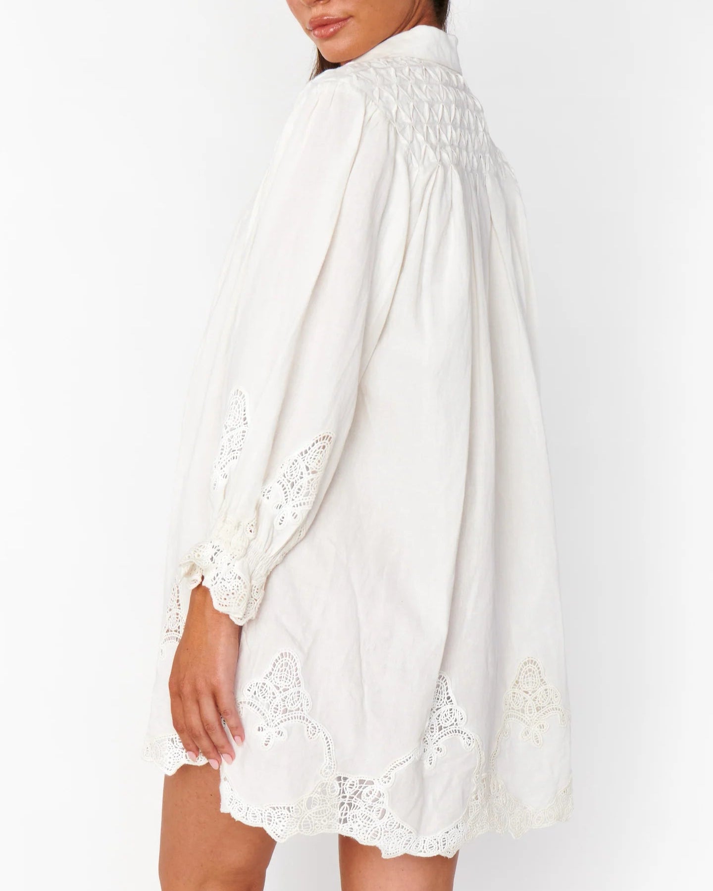 Show Me Your Mumu Leona Mini Dress | White Lace Embroidery