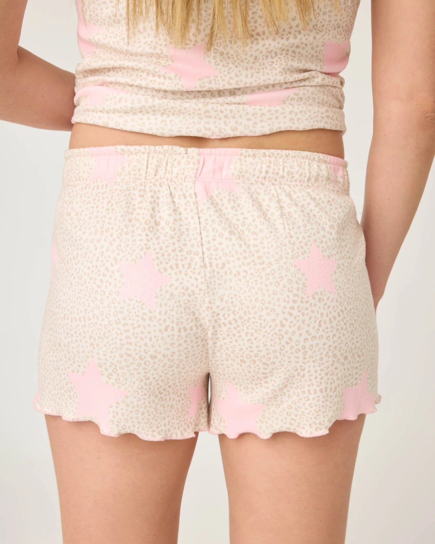 PJ Salvage Stay Wild leopard & Star Print Pointelle Shorts | Oatmeal