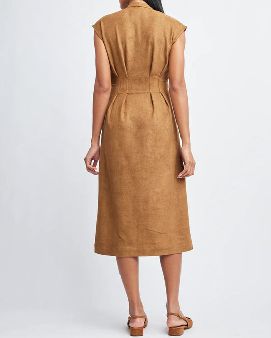 Self Contrast Jamila Pleated Dress | Tan