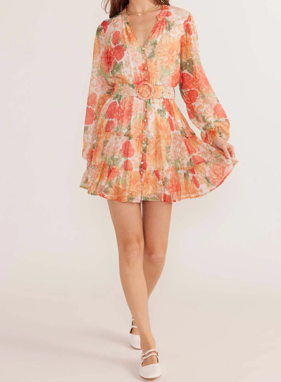 Mink Pink Aida Long Sleeve Mini Dress | Apricot Floral