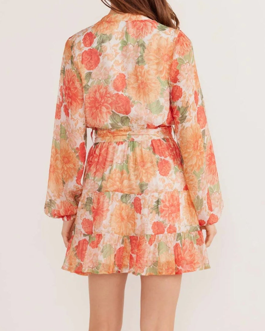 Mink Pink Aida Long Sleeve Mini Dress | Apricot Floral