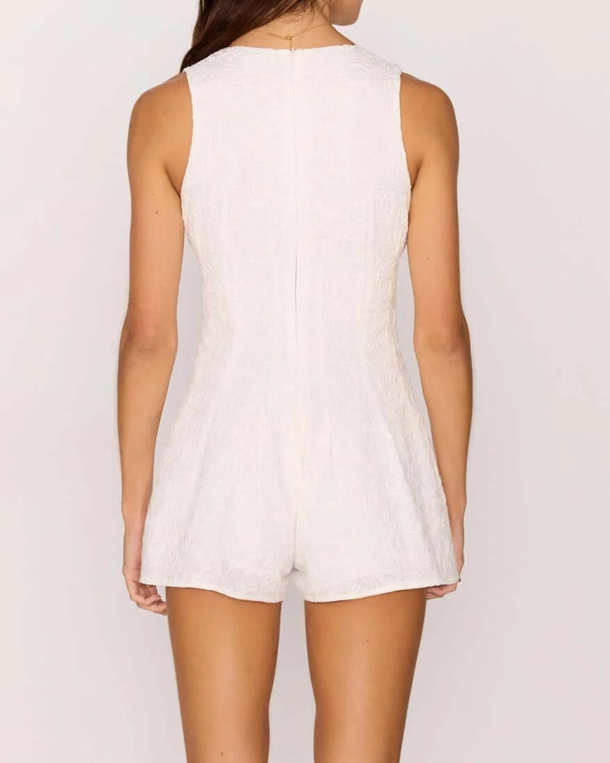 Mink Pink White Cotton Jacquard Button-Up Playsuit | White