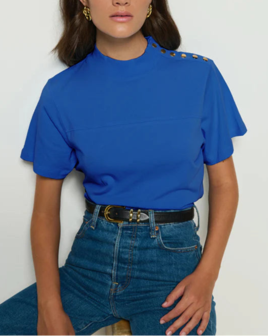 Nation Yvette Mock Neck Tee | Blue Tile