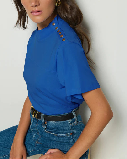 Nation Yvette Mock Neck Tee | Blue Tile