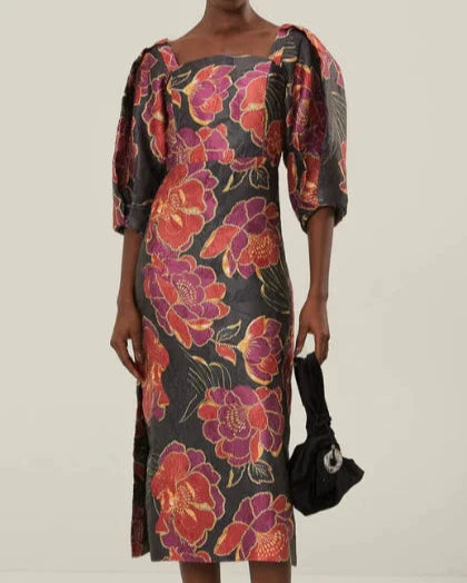 farm rio short-sleeve sweetheart midi dress Farm Rio Short-Sleeve Sweetheart Midi Dress