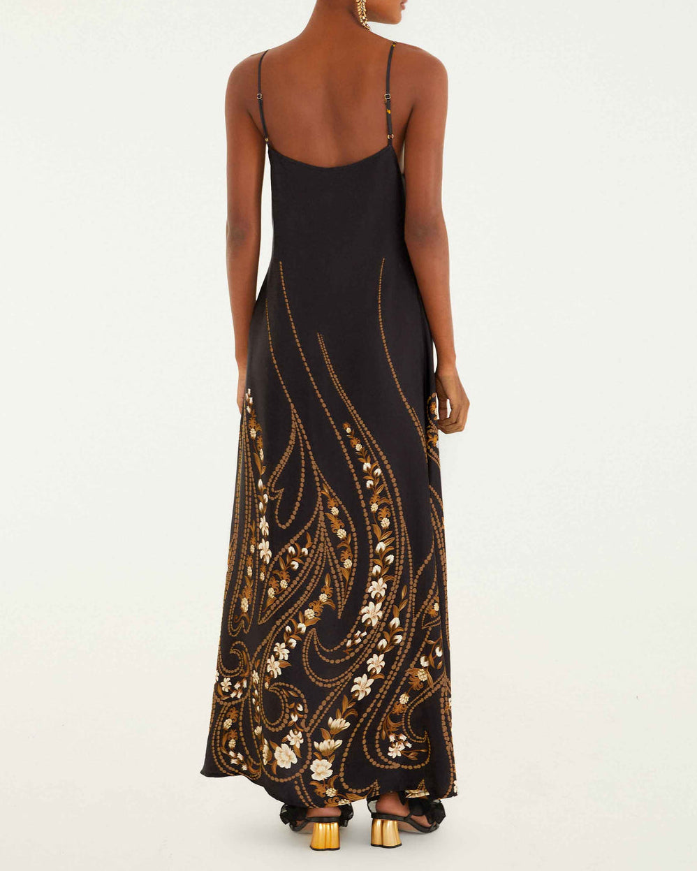 Farm Rio Black Garden Viscose Slip Midi Dress