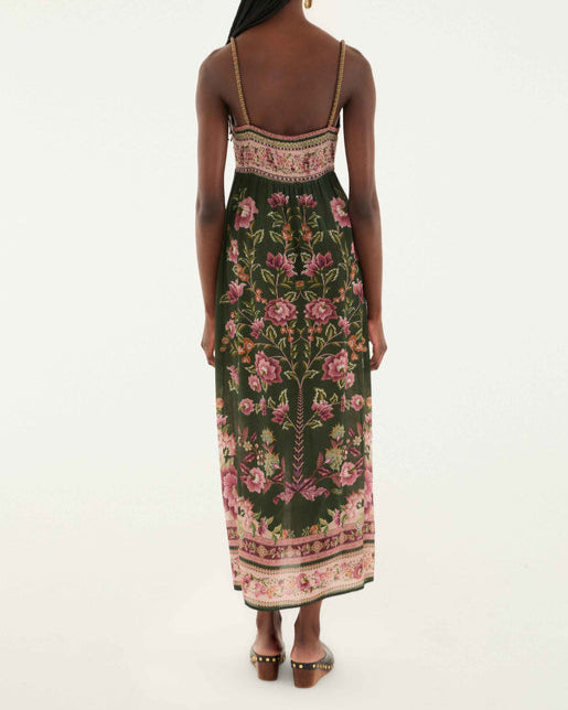Farm Rio Green Flowering Garden Tree Sleeveless Midi Dress