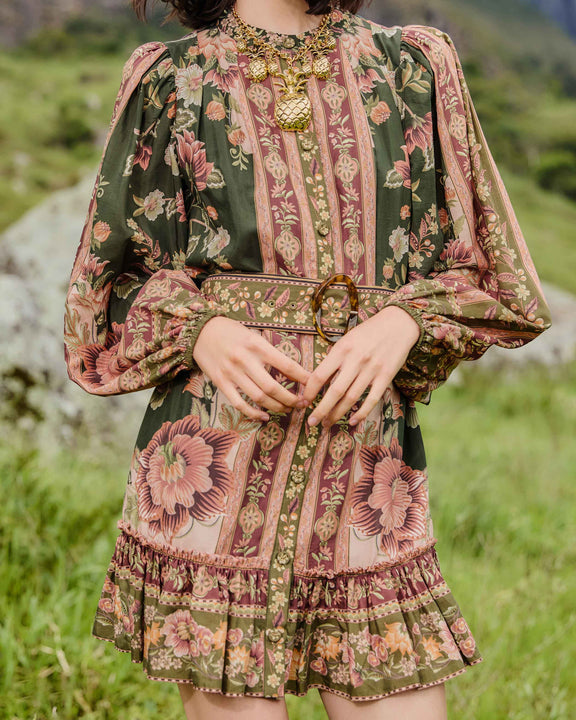 Farm Rio Green Flowering Garden Tree Mini Dress