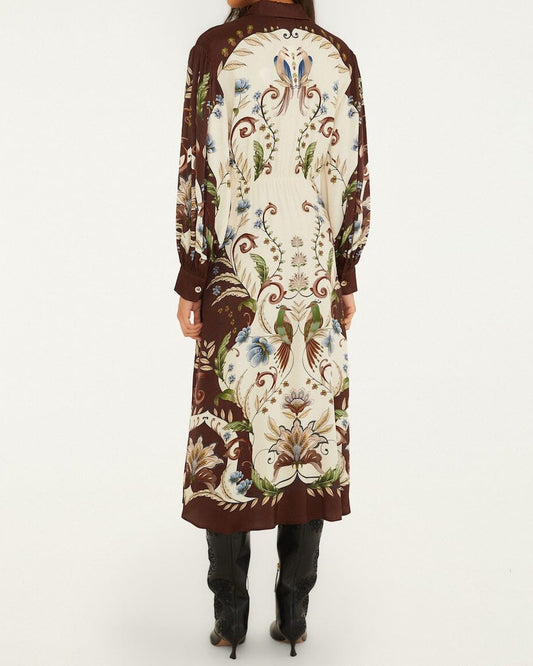 Farm Rio Millena Collared Buttoned Midi Dress