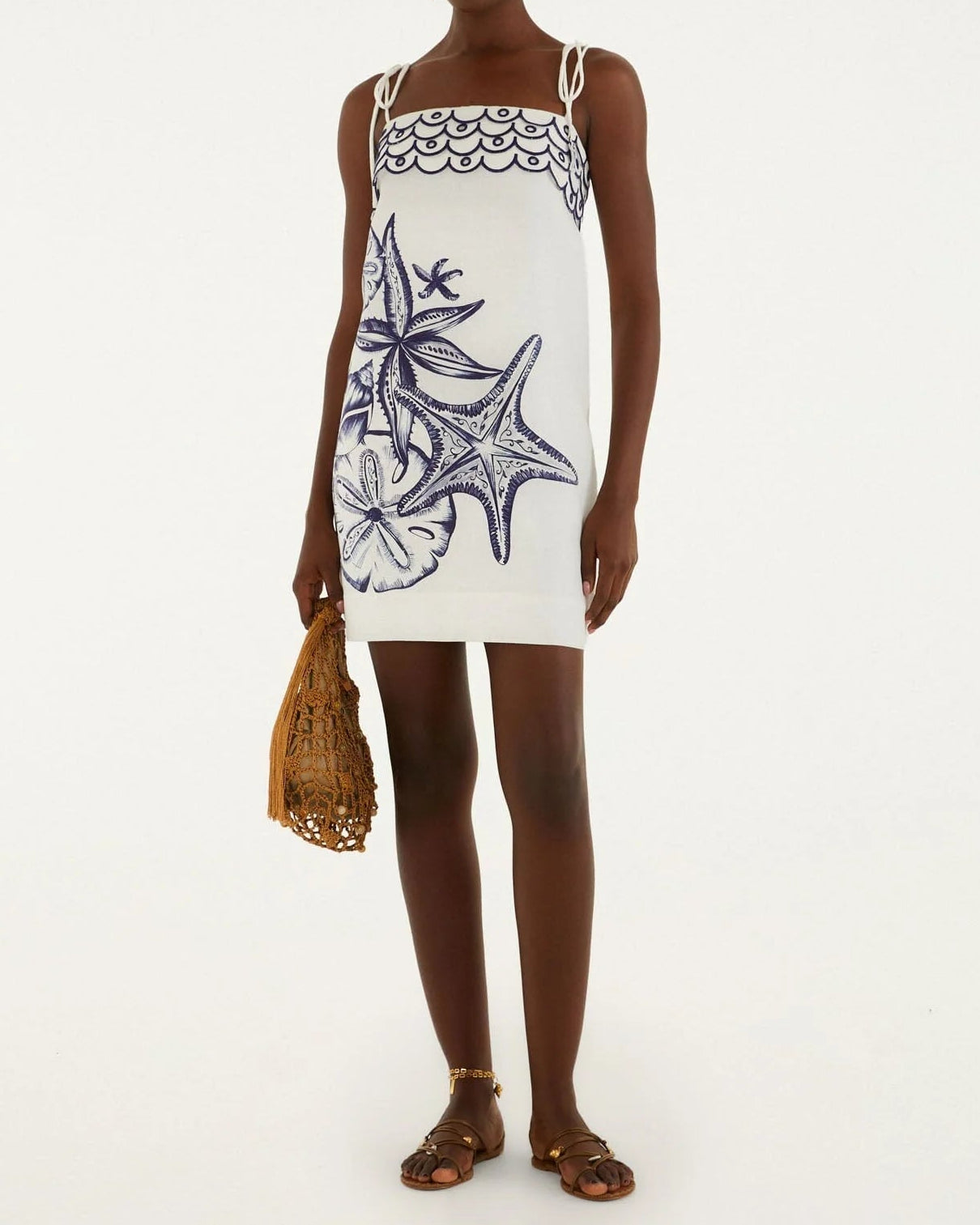 Farm Rio Off-White Coast Stars Linen Mini Dress
