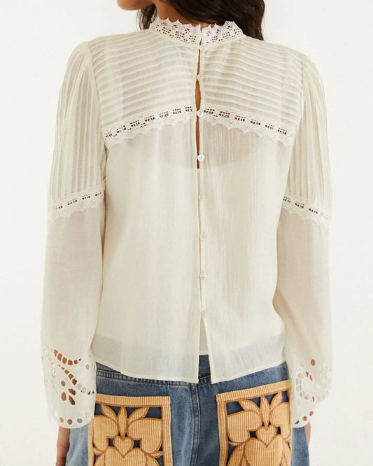Farm Rio Off-White Richelieu Long Sleeve Blouse