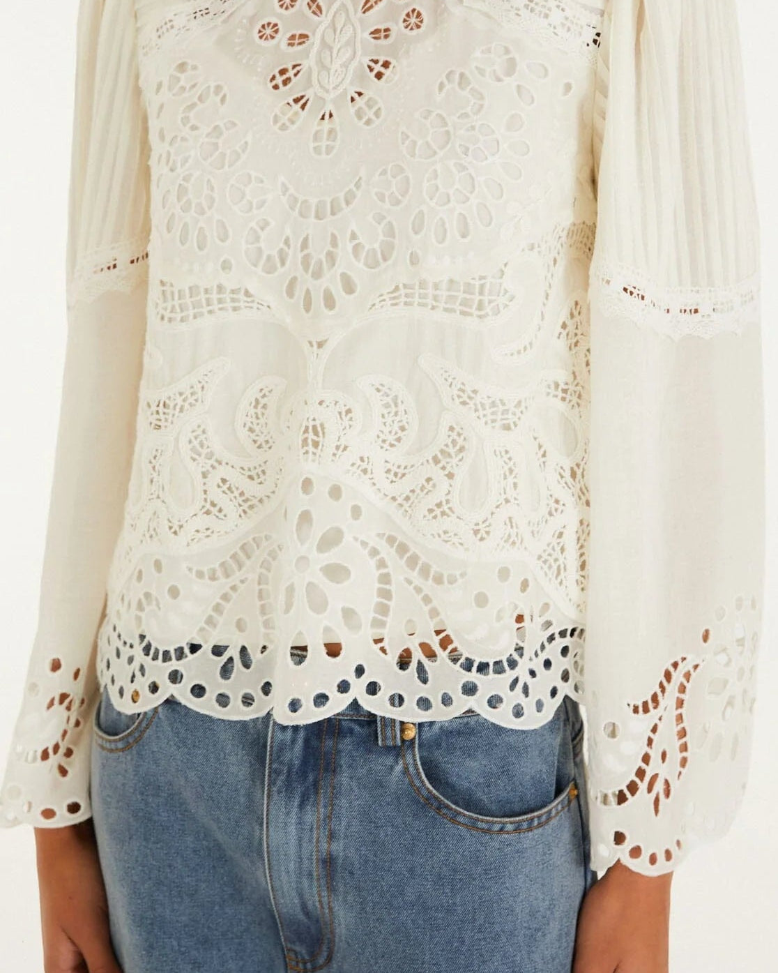 Farm Rio Off-White Richelieu Long Sleeve Blouse