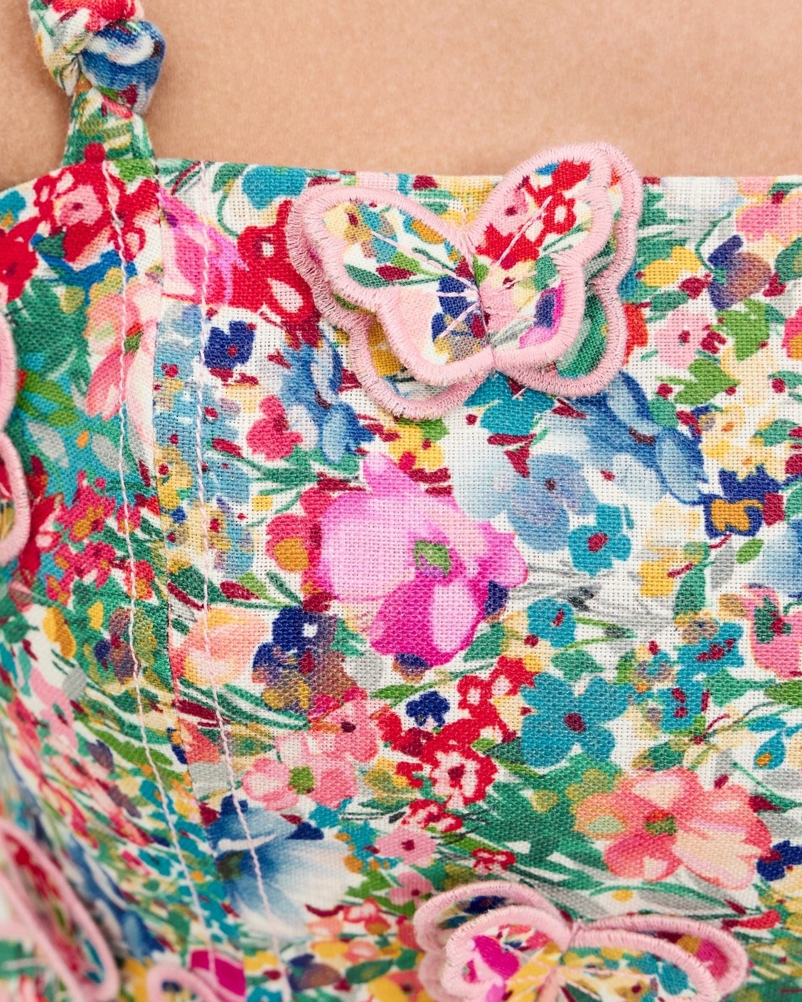 Farm Rio Off-White Peasant Floral Butterflies Linen Top