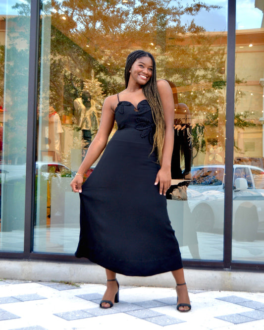 Farm Rio Black Flowered Midi Dress