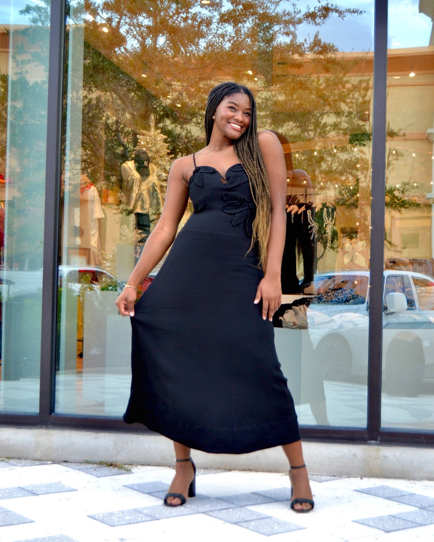 Farm Rio Black Flowered Midi Dress