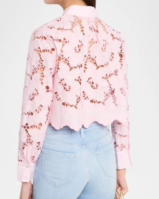 L'Agence Seychelle Cropped Eyelet Blouse